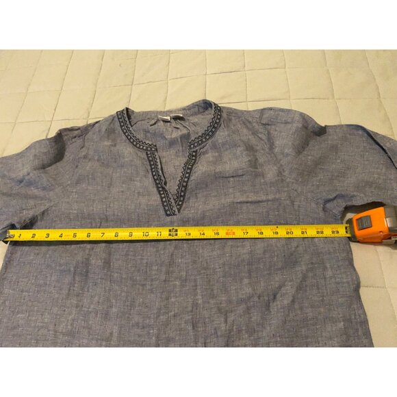 Artisan NY 1X 100% Linen Tunic Top Blue Long Sleeve Embroidered Boho Peasant Blo - Picture 3 of 13